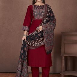 STYLE SAMSARA Ethnic Motifs Yoke Design Beads Work Kurta With Trouser With Dupatta-image-57