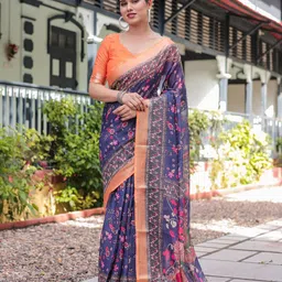 all about you Ethnic Motifs Zari Pure Linen Saree-image-29
