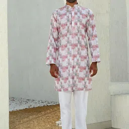 KRAFT INDIA Men Ethnic Motifs Embroidered Regular Chikankari Kurta with Pyjamas-picture-17