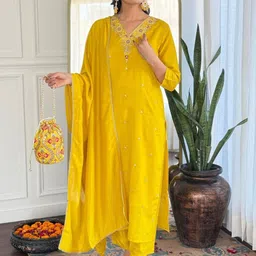 Growdamy Women Floral Embroidered Kurta with Trousers & Dupatta-picture-47
