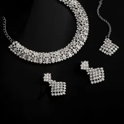 Atasi International Sliver-Plated American Diamond Jewellery Set-image-86
