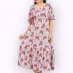 PAMPER YOURSELF Floral Print Georgette Fit & Flare Maxi Dress-image-15