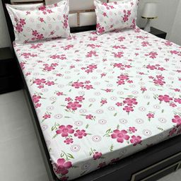 Pure Decor Pink & White Floral 200 TC Queen Bedsheet with 2 Pillow Covers-image-66