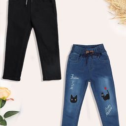 YK Girls Slim Fit High-Rise Light Fade Embroidered Jeans-image-88