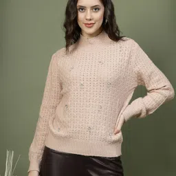 Mafadeny Women Self Design Embellished Sweater-image-2