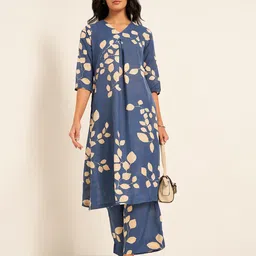 RANGMANCH BY PANTALOONS Floral Printed V-Neck Pleated A-Line Shaped Kurta With Palazzos-18