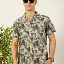 Mast & Harbour Men Cuban Collar Geometric Printed Cotton Casual Shirt-image-13