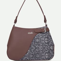 ZOUK Lattice Lace Floral Printed Leather Structured Handheld Bag-10