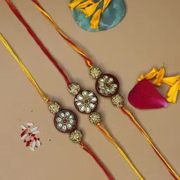 Anouk Set Of 3 Floral Rakhi With Roli Kumkum & Funny Card-45