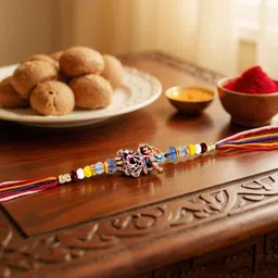 LUCKY JEWELLERY Gold Plated Stones Studded Wraparound Thread Rakhi-40