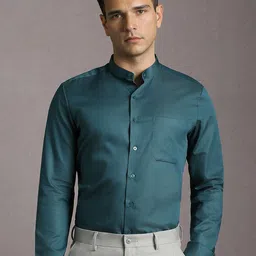 Louis Philippe Band Collar Slim Fit Pure Cotton Shirt-picture-7