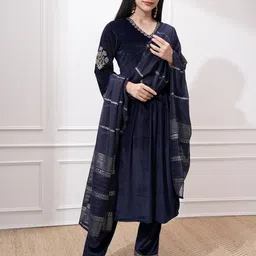 Vishudh Women Ethnic Motifs Embroidered Regular Kurta with Trousers & With Dupatta-picture-12