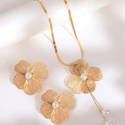 Voylla Blume Pearl Petal Drop Pendant Set-45