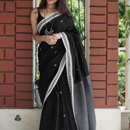 CaniBani Black Cotton Blend Banarasi Sarees-image-70