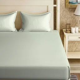 Myntra Elegant Homes Green Fitted 300 TC King Bedsheet Set 2.50 m x 2.25 m-image-81
