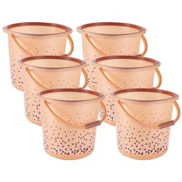 Kuber Industries Brown & White 6 Pieces Geometric Printed Bath Buckets-18 Litres-26