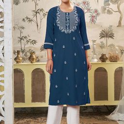 KALINI Women Ethnic Motifs Embroidered Chikankari Pastels Kurta-image-58