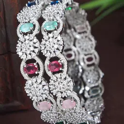 Anouk Set Of 2 Silver-Plated American Diamond Studded Bangles-image-36