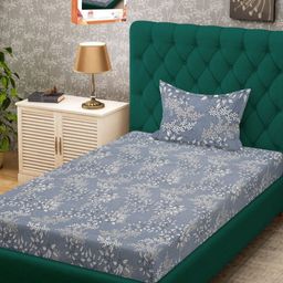 Myntra Elegant Homes Grey & White Floral 300 TC Single Bedsheet with 1 Pillow Covers-image-77