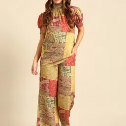 De Moza Selection of 2 Ethnic Motifs Printed High Neck Puffed Sleeve Top & Palazzo-picture-22