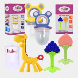 Kritiu 5-Pcs Green & Blue Fruit Shape BabyTeether & FoodPacifier-22
