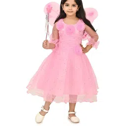 Zenat Girls Pink Embellished Fit & Flare Dress Below Knee 3/4th Sleeve Party Dress-image-79