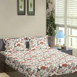 Trance Home Linen Copper-Toned & White Floral 180 TC Queen Bedsheet with 2 Pillow Covers-image-40