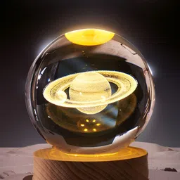 Awestuffs Yellow Printed Acrylic Spherical Table Lamp with Adjustable Cord and Bulb image 3