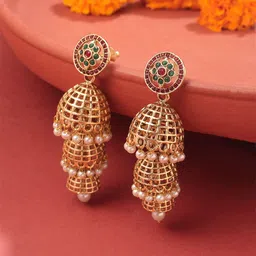Yellow Chimes Gold Plated Dome Shaped Jhumkas Earrings-31