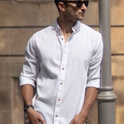Powerlook Men Slim Fit Solid Button-Down Collar Cotton Casual Shirt-image-58