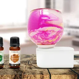 PEEPALCOMM 3Pc Pink & White Marble-Printed Electric Aroma Oil Diffuser With Scented Oils-33