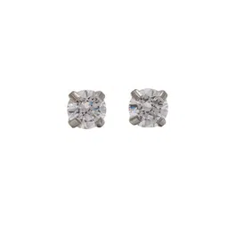 STUDEX Stainless Steel Silver-Plated Cubic Zirconia Studded Circular Shaped Studs-4