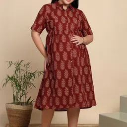 YASH GALLERY Women Maroon Floral Print Maternity A-Line Midi Dress-picture-29