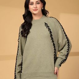 Mafadeny Women Cable Knit Longline Pullover with Embroidered Detail-image-54