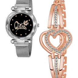 Gopal Shopcart Unisex Analogue Watch & Bracelet Queen Silver maganet Heart copper-image-14