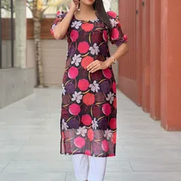 BINDUDI Floral Printed Square Neck Straight Kurta-image-91
