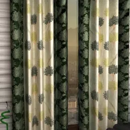 BELLA TRUE 270 cm (9 ft) Polyester Semi Transparent Long Door Curtain (Pack Of 2) (Floral, Green)-image-83
