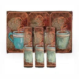 PRAKARTIK 4-Pcs Brown & Blue Cotton Floral Printed Rectangle Table Placemats-6