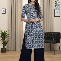 HERE&NOW Selection Of 3 Ethnic Motifs Printed Round Neck Straight Kurtas-image-22