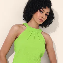 freehand by the indian garage co Freehand by The Indian Garage Co. Women Self Design Halter Neck Tank Top-picture-17
