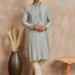Anouk Mandarin Collar Mirror Work Straight Kurta-image-10