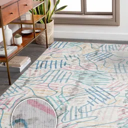 Kaleen India Teal Abstract Anti-Skid Polyester Carpet-35