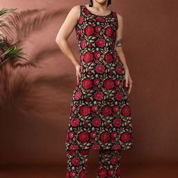 Anouk Floral Printed Pure Cotton A-Line Kurta With Trousers-picture-29