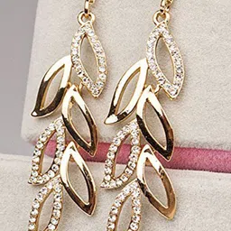 YouBella Gold-Plated Artificial Stones Leaf Shaped Drop Earrings-21