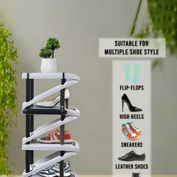 Kuber Industries Grey Foldable 4 Tier Shoe Stand With Side Hooks image 4