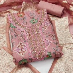 SHADOW & SAINING Embellished Organza Semi-Stitched Dress Material-picture-2
