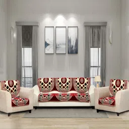 Aura Maroon & Beige 6 Pieces Printed 5 Seater Sofa Covers-picture-30