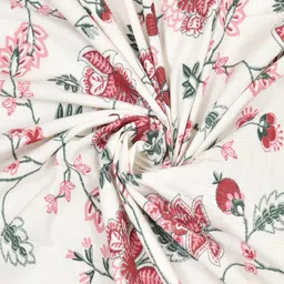 Desi Mantra White & Pink Floral 120 TC Queen Bedsheet with 2 Pillow Covers-image-43