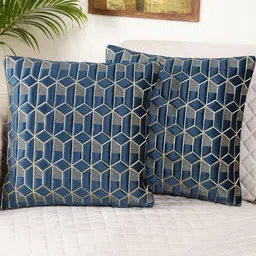 Blue Color Geometric Design Velvet Cushion Cover Set of 2-image-99