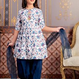 Muhuratam Girls Teal Poly Crepe Kurta Sets-image-6
